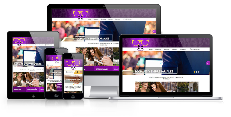 Versiones responsive de sitio de empresa de eventos en Bogot y Medelln